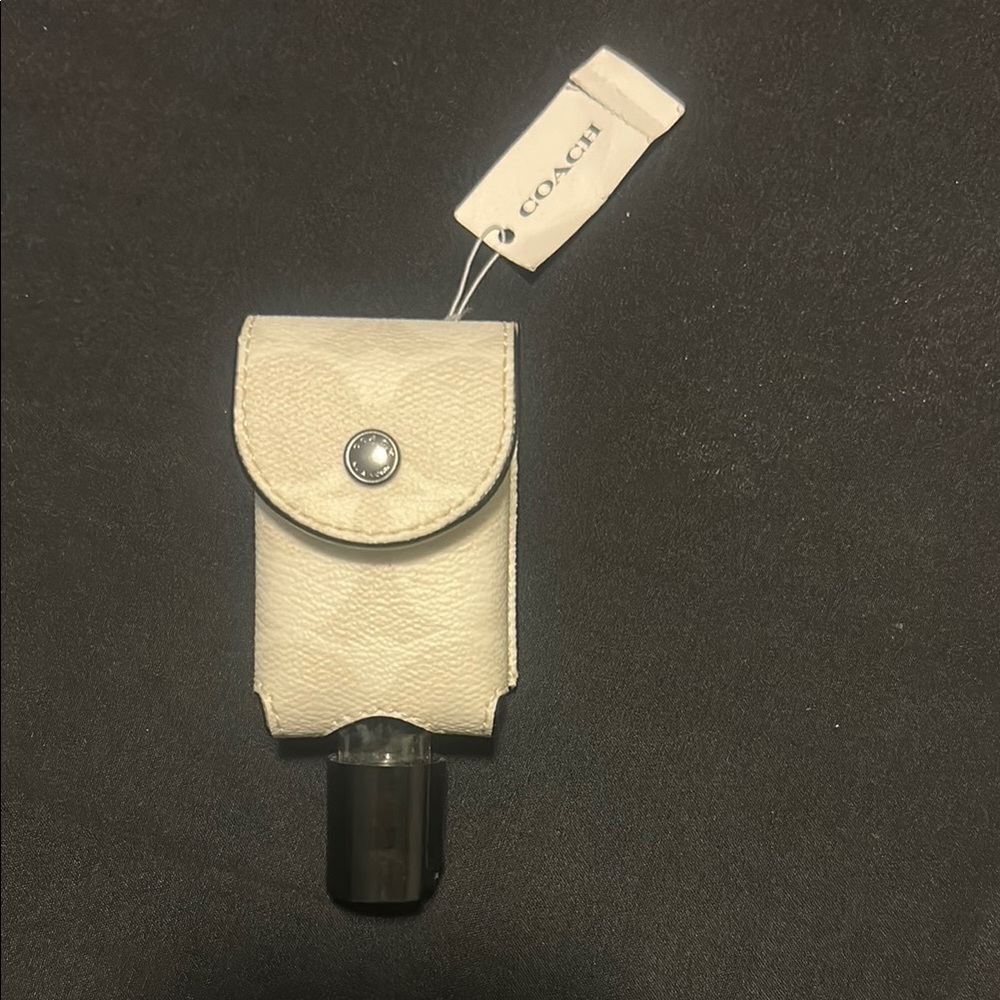 Coach Cream Leather Hand Sanitizer Holder with Silver Snap